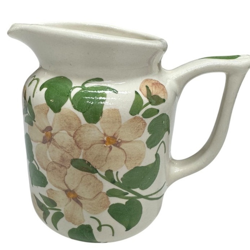 Cash Family Creamer‎ Pottery Hand Painted Floral Flower Blossoms w/ Leave Glazed